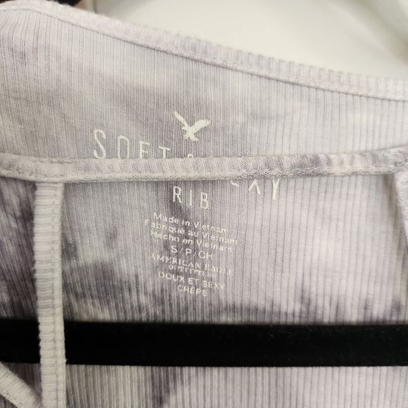 American Eagle Soft & Sexy Ribbed Black White Tie-Dye T-Shirt Strappy y2l 2000s - Picture 6 of 8